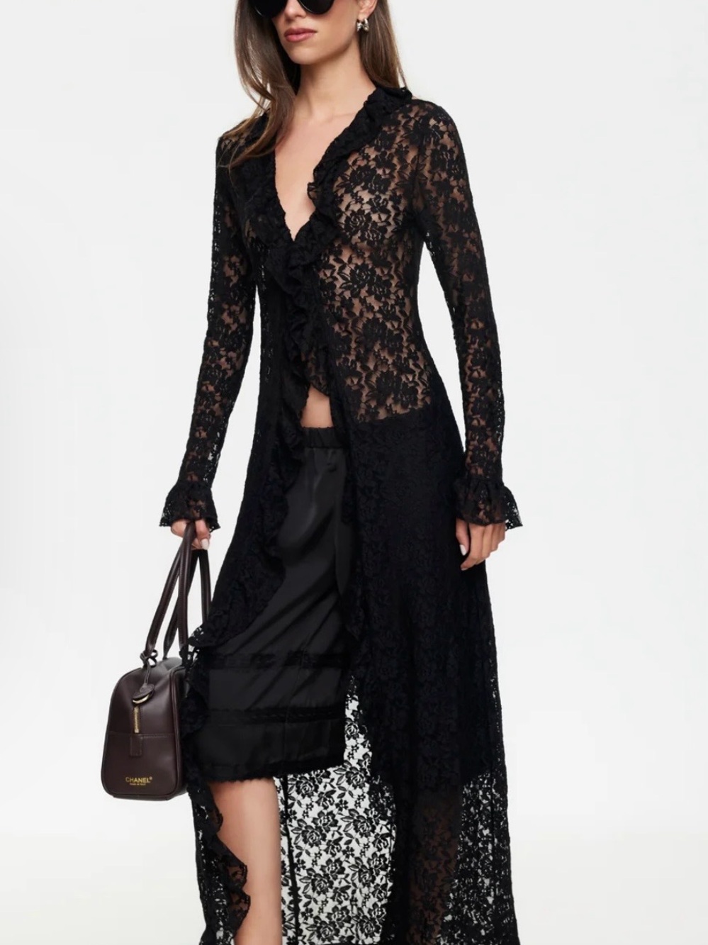 Lioness Black Lace High-Low Sheer Top - Picture 2 of 3